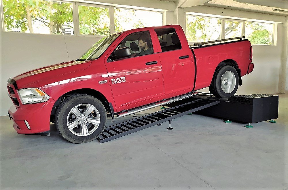 Dodge RAM on dyno rollers